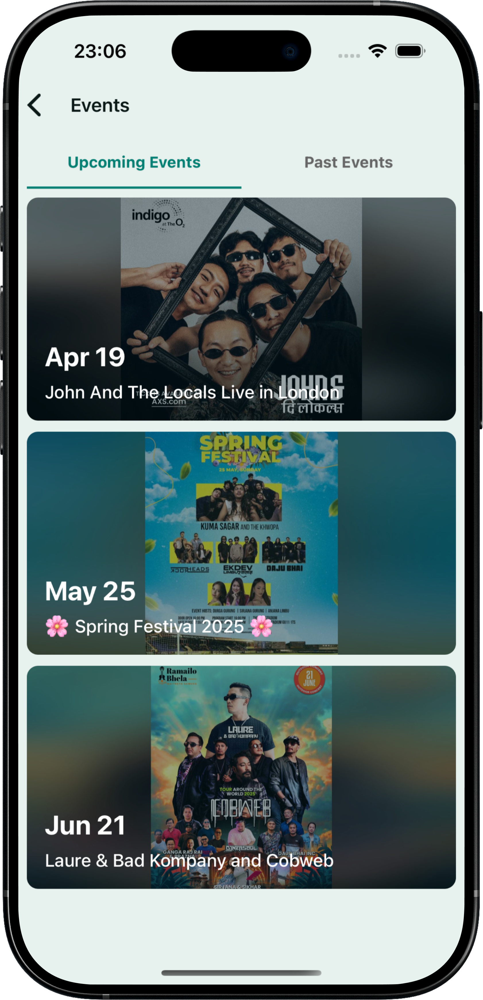 Events screen